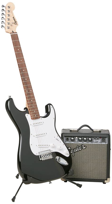 Fender Squier Stratocaster Electric Guitar Beginner Starter Pack, Black, Laurel Fingerboard ...