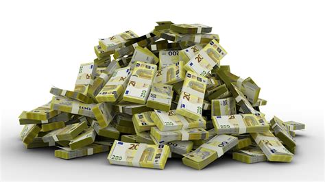 Big pile of Euro notes a lot of money over transparent background. 3d rendering of bundles of ...