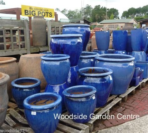 Extra Large Blue Ceramic Planters / Extra large blue glazed pots green ...