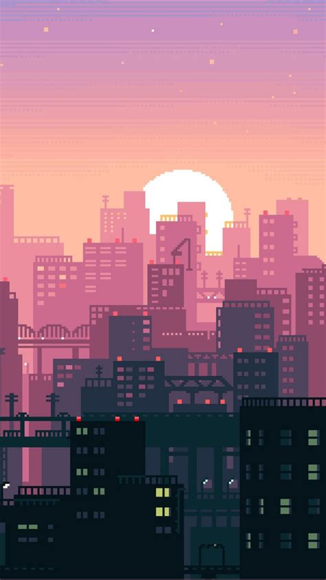 Pixel City iPhone Wallpaper | Pixel art background, Pixel city, City ...