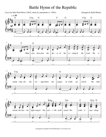 Battle Hymn of the Republic - piano solo with lyrics and chords (arr ...