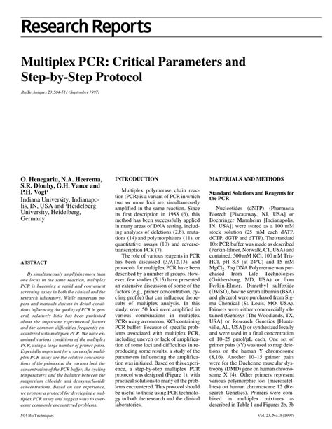 (PDF) Multiplex PCR: Critical Parameters and Step-by-Step Protocol