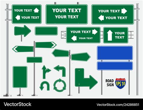 Set of green road signs isolated Royalty Free Vector Image