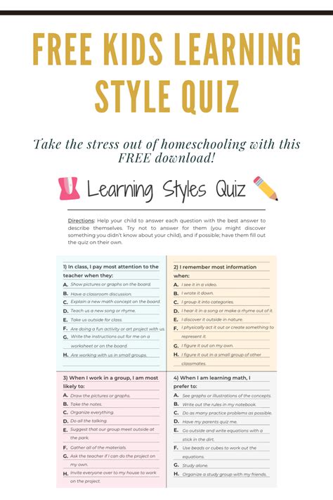 FREE Kids Learning Style Quiz | Learning style quiz, Learning styles, Learning style