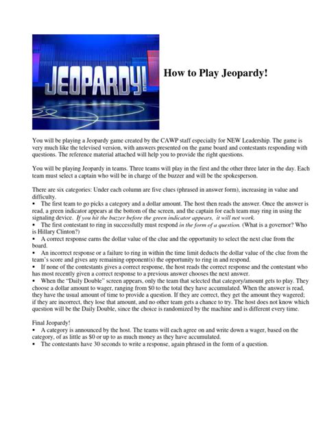 Jeopardy Instructions | PDF