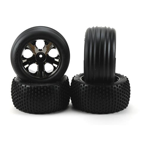 Traxxas Rustler 2WD VXL Wheels & Tires Black Chrome Factory Mounted ...