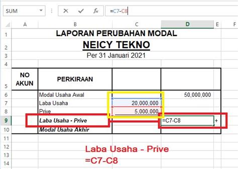 Cara Membuat Laporan Perubahan Modal di Excel Beserta Contohnya - Neicy Tekno