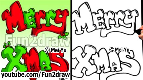 How to Draw Graffiti Letters - Merry Xmas (with Christmas Holly) (+playl... | Fun2draw, Merry ...