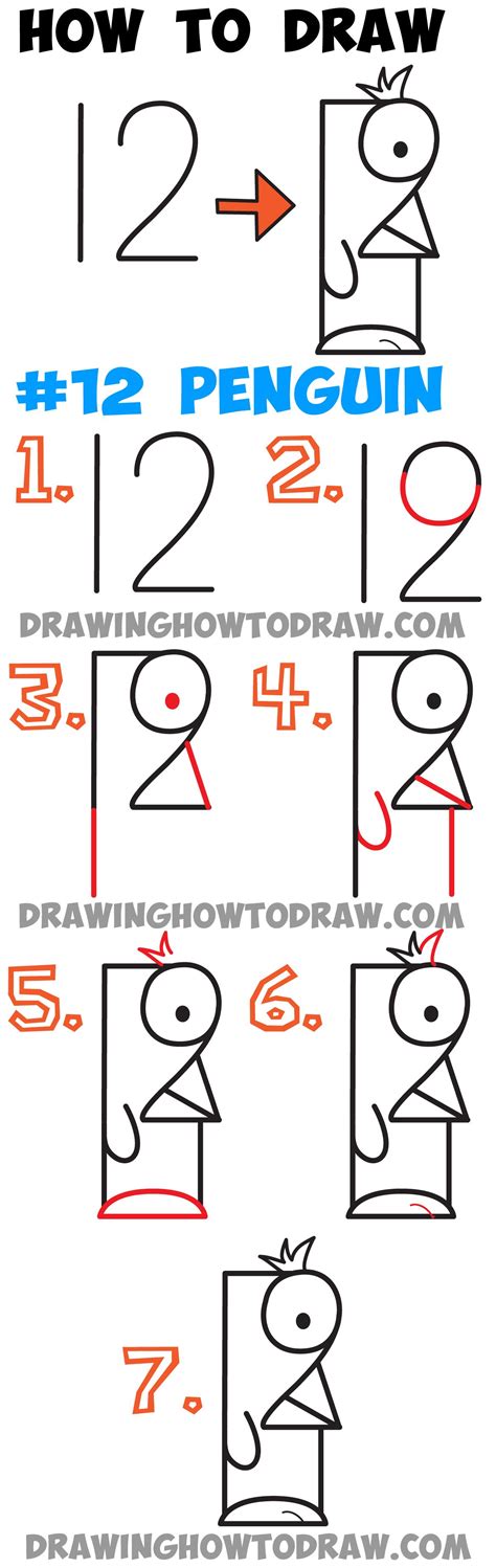 Learn How to Draw Cartoon Penguins from #12 - Simple Steps Drawing Lesson for Kids Drawing ...