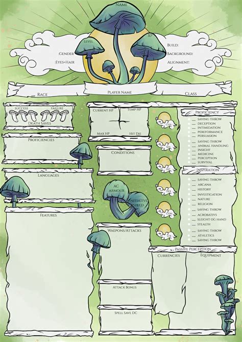 Mushrooms dnd character sheets d d 5e ttrpg printable dnd dnd character art dungeons and dragons ...