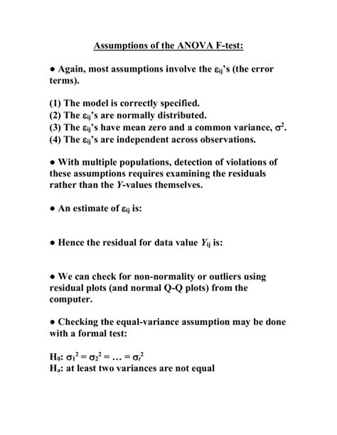 Assumptions of the ANOVA F