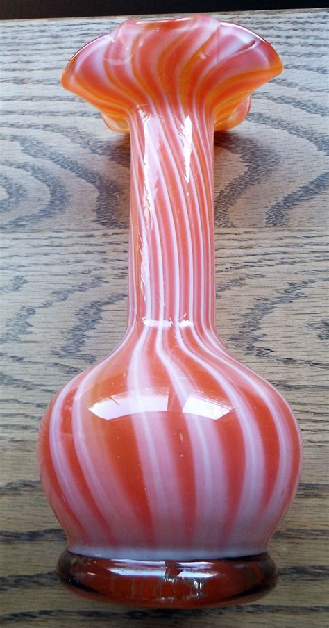 Beautiful Vintage Hand Blown Art Glass Vase Orange and Milky Striped Glass | Art glass vase ...