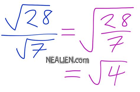 “What is the square root of 28 over square root of 7?”