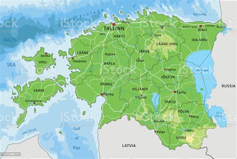 Highly Detailed Estonia Physical Map With Labeling Stock Illustration ...