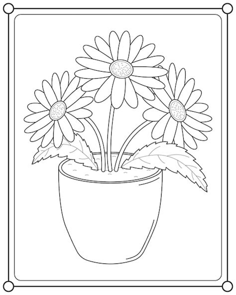 Premium Vector | Beautiful flowers in pots suitable for coloring book ...