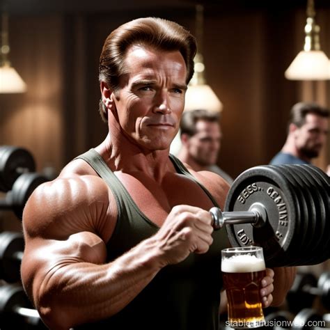 Arnold Schwarzenegger Lifting Weights with Beer | Stable Diffusion Online