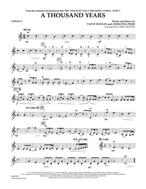 Download A Thousand Years - Violin 2 Sheet Music By Christina Perri ...