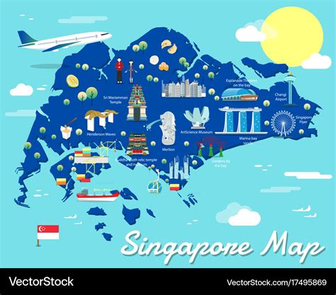 Singapore map with colorful landmarks design Vector Image