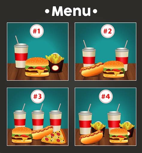 Premium Vector | Fast food menu template with combos meal numbers