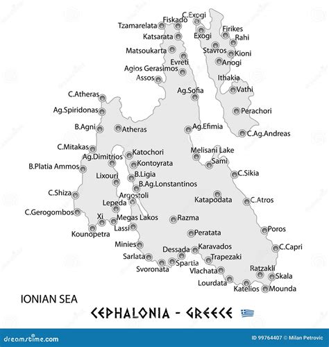 Island of Cephalonia in Greece White Map Illustration Stock Vector - Illustration of trip ...