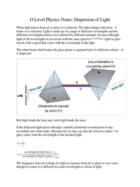 O Level Physics Notes (Dispersion of Light)