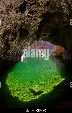 Kayaking in Emerald Cave, Colorado River, Black Canyon, Arizona Stock ...