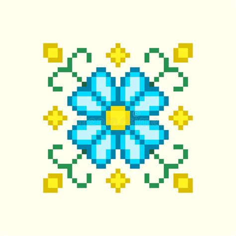 Simple Vector Pixel Art Illustration of Cartoon Fantasy Blue Flower with Green Stumps Stock ...