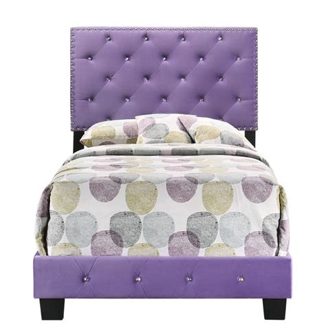 Glory Furniture Suffolk Velvet Upholstered Twin Bed in Purple | Cymax Business