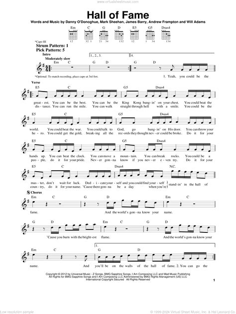 Hall Of Fame sheet music for guitar solo (chords) (PDF)