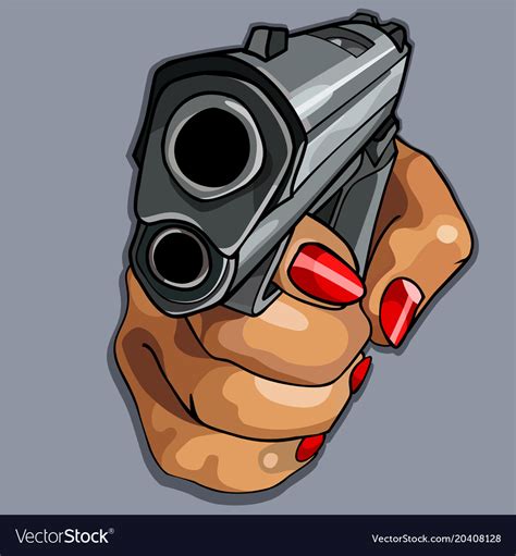 Womens cartoon hand with red manicure holding gun Vector Image