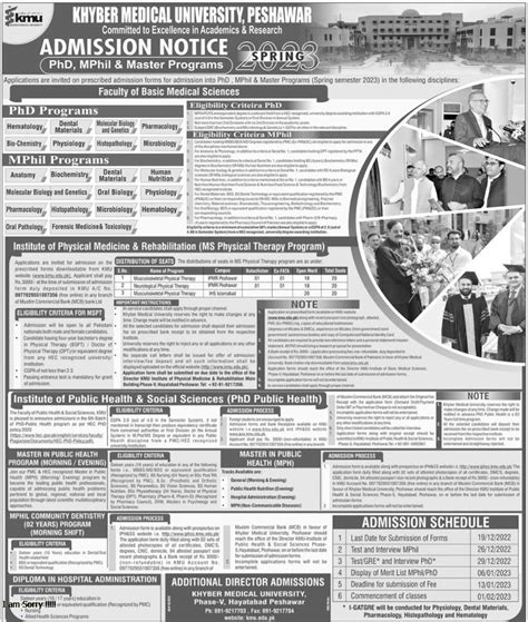 KMU PhD MPhil Admission Spring 2023 Result.pk