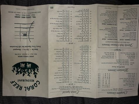 Menu at Coral Reef Chinese Restaurant, Los Angeles, Glendale Blvd