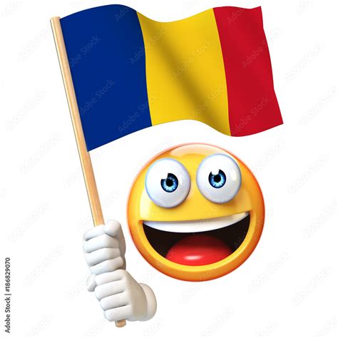 Emoji holding Romanian flag, emoticon waving national flag of Romania 3d rendering Stock ...