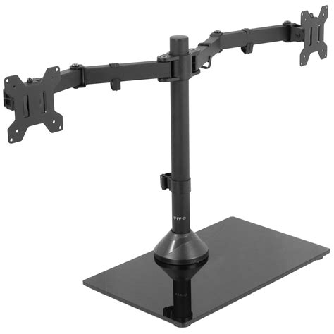 VIVO Black Dual Monitor Stand Adjustable Mount w/ Freestanding Glass ...