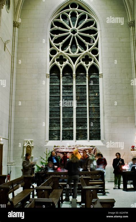 Paris France, Interior Catholic Church "Saint Theresa" with Choir Singing at night" Fondation d ...