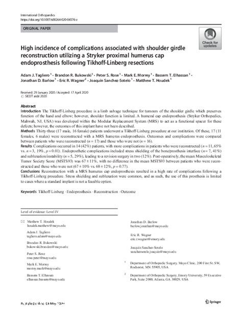 (PDF) High incidence of complications associated with shoulder girdle reconstruction utilizing a ...