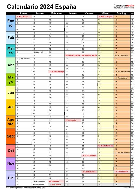 Calendario 2024 en Word, Excel y PDF - Calendarpedia