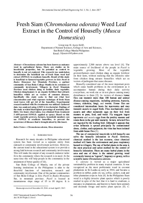 (PDF) Fresh Siam (Chromolaena odorata) Weed Leaf Extract in the Control of Housefly (Musca ...