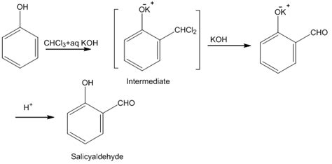 when phenol reacts with chloroform and koh what are the major and minor productsmechanism pls ...