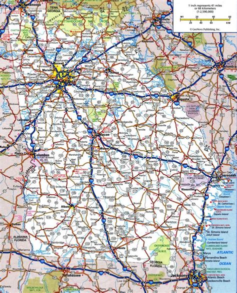 Detailed Road Map Of Georgia And Travel Information | Download Free - Georgia Road Map Printable ...