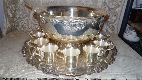 Vintage 1940's Wallace Silverplate Baroque Ornate 15 PC Punch Bowl Set Rare! Beautiful! Wallace ...