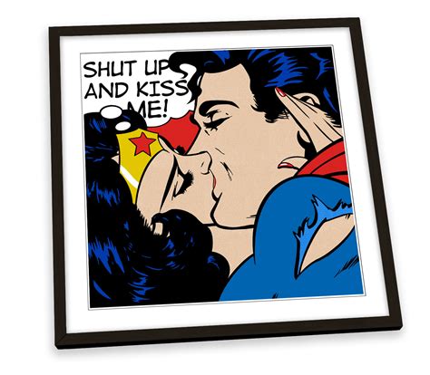 Superhero Kiss Superman Wonder Woman FRAMED ART PRINT Picture Square Artwork | eBay