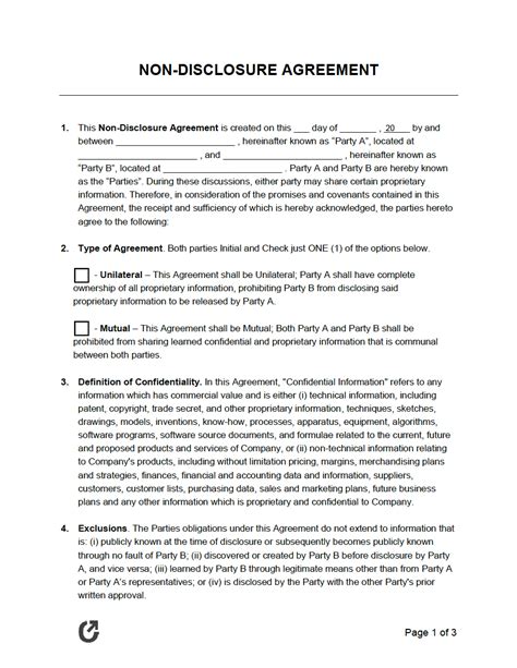 Blank Non Disclosure Agreement Template - Printable Form, Templates and Letter