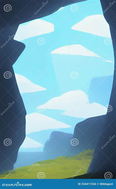 Landscape View from a Cave - Abstract Digital Art Stock Illustration ...