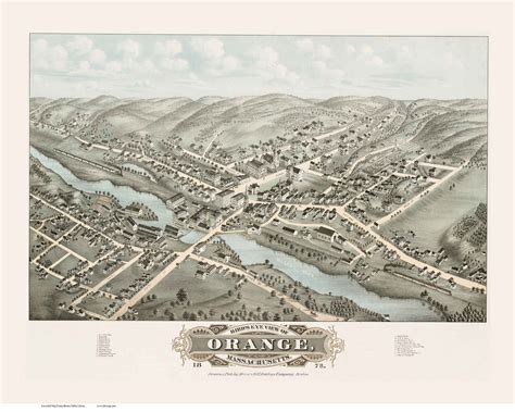 Orange, Massachusetts 1878 Bird's Eye View - Old Map Reprint BPL - OLD MAPS