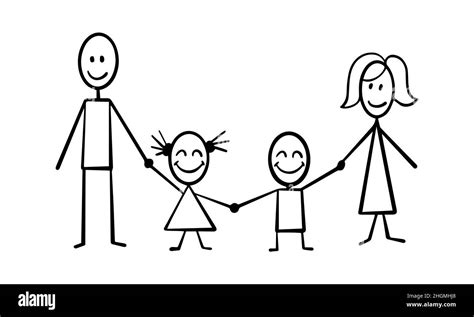 Happy family concept. Parents and their children stick figures isolated ...