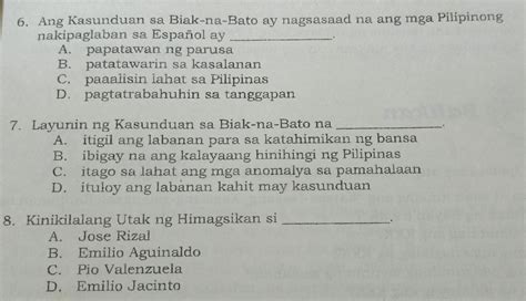 6. Ang Kasunduan sa Biak-na-Bato ay nagsasaad na ang mga Pilipin nakipaglaban sa Español ay A ...