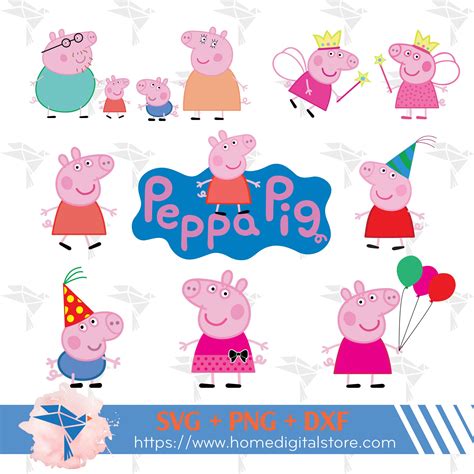 Peppa Pig Family SVG PNG Bundle Characters Cut Files Cricut Silhouette ...