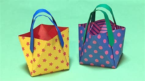 How to Make a Origami Bag without Glue, Easy Pretty Mini bag with handles, DIY Paper craft