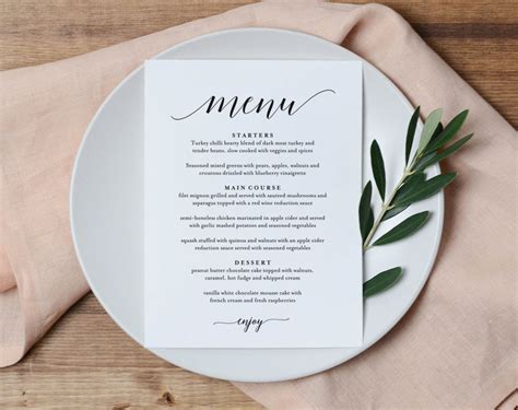 Wedding Menu Template Wedding Menu Printable Wedding Menu | Etsy